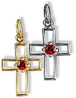 Mini Open Cross with Garnet